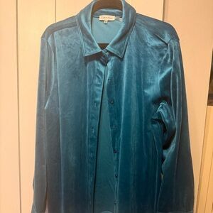 Calvin Klein Women's Teal Velvet Button Down Shirt